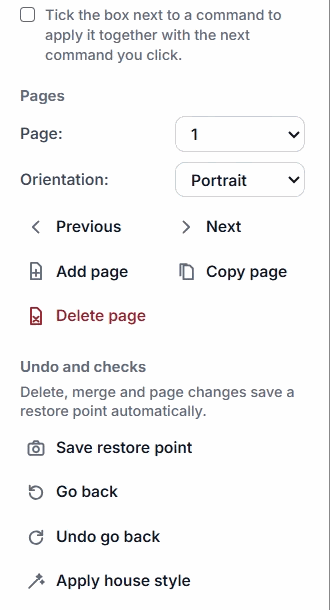 Pages, and Undo and checks in the tools